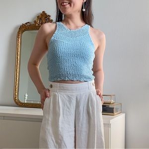 Hollister blue crochet cropped tank XS